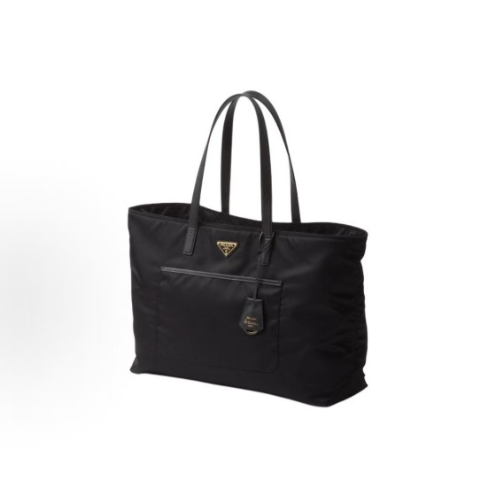 PRADA Enamel triangular metal logo Tote bag, shopping bag, handbag, large size for women, black